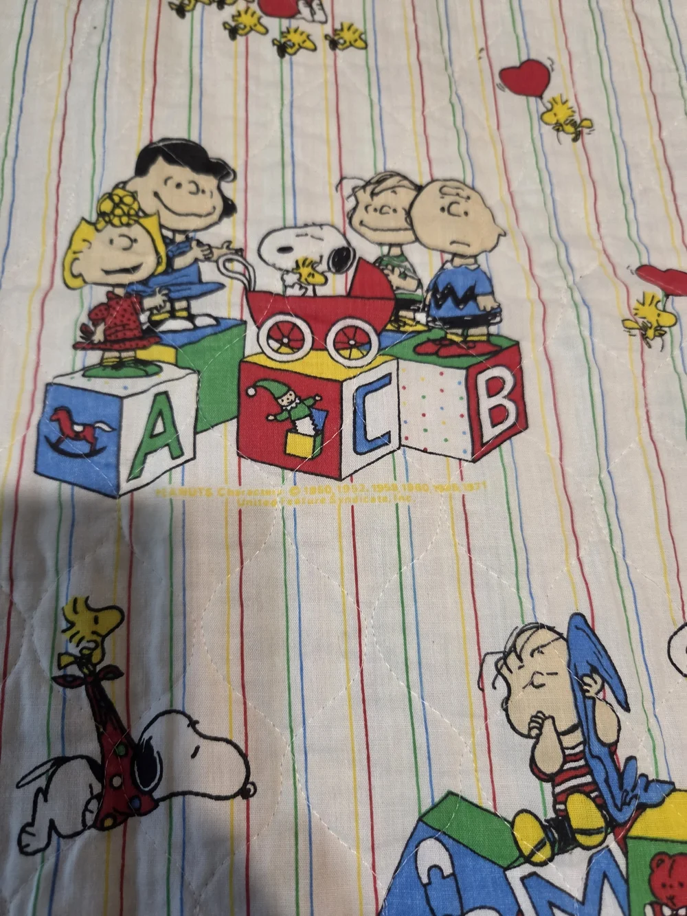 Vintage 1980s Peanuts Gang ABC Alphabet Baby Blanket